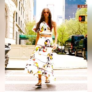 ZARA printed asymmetrical top with long printed skirt